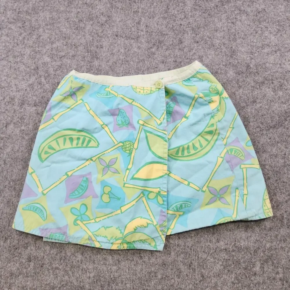 VTG Lilly Pulitzer Skirt Girls 5 Reversible Floral Tropical Wrap Green Blue Aqua